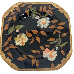 Raymond Waites Crimson Garden Square Dinner Plate Certified International Black